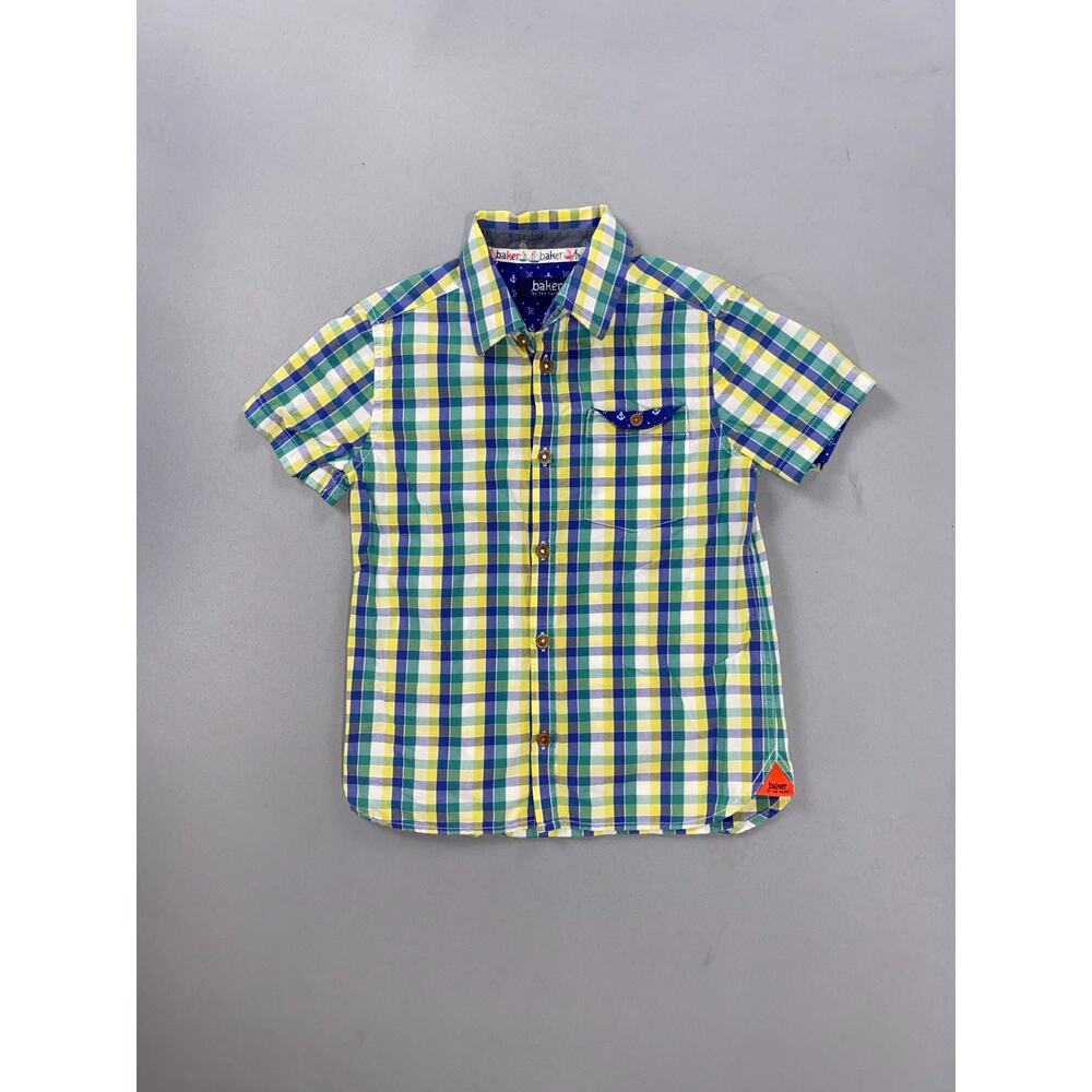 Kids Baker Ted Baker Plaid Button Front Short Sleeve Shirt Size 5Y